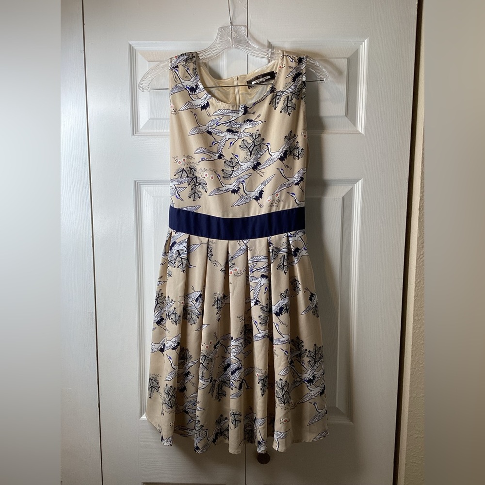 Paper Lane Women Beige/Blue/White Dress Sz M/L